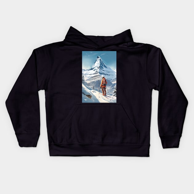 Matterhorn, Zermatt, Switzerland, Ski Poster Kids Hoodie by BokeeLee